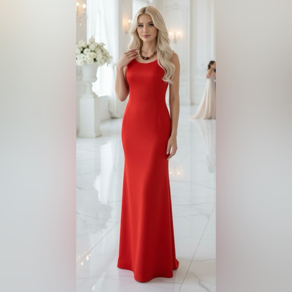 Stunning Burnt Orange Textured Stretch Long Dress Zipper in Back